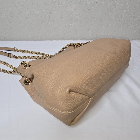 Michael Kors Jet Set Gold Chain Beige Pebble Grain Leather Medium Shoulder Bag - Picture 10 of 14